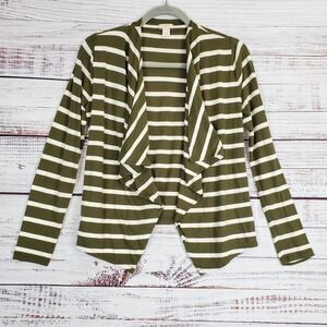 J. Crew Womens Sweater Size XS Moss Green White Waterfall Draped Open Cardigan
